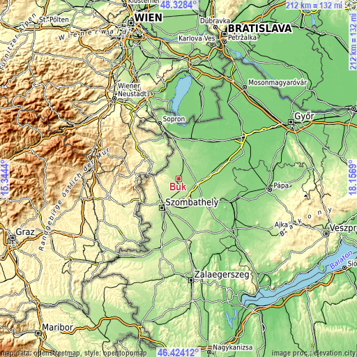 Topographic map of Bük