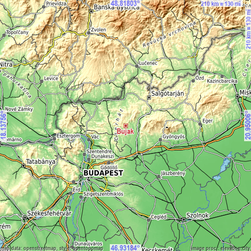 Topographic map of Buják
