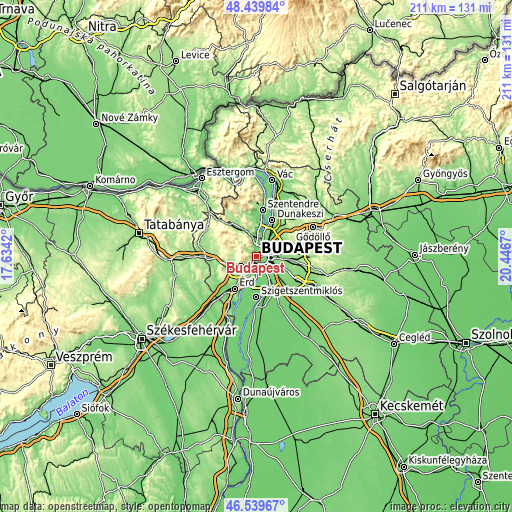 Topographic map of Budapest