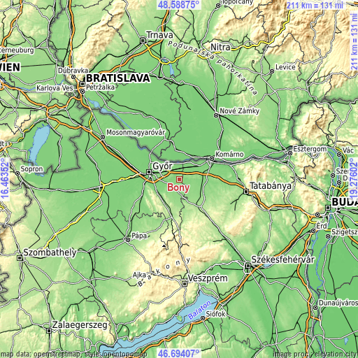 Topographic map of Bőny