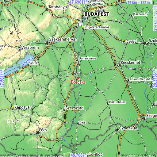 Topographic map of Bölcske
