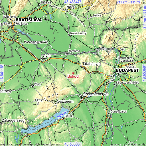 Topographic map of Bokod
