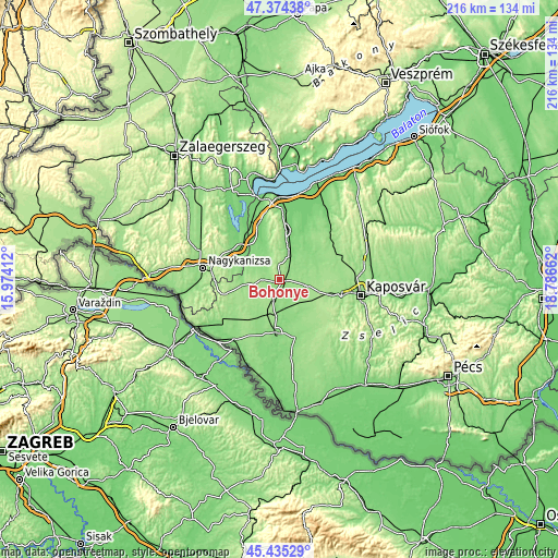 Topographic map of Böhönye