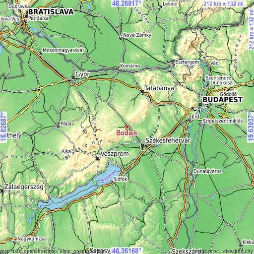 Topographic map of Bodajk