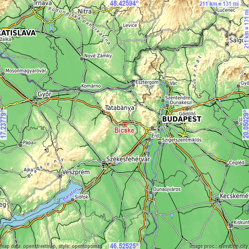 Topographic map of Bicske