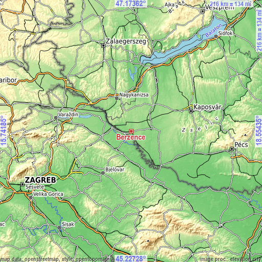 Topographic map of Berzence