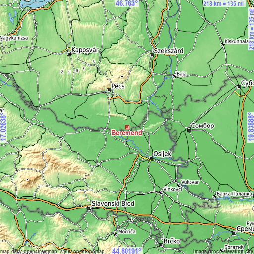 Topographic map of Beremend