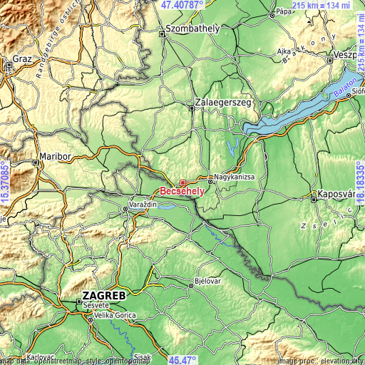 Topographic map of Becsehely