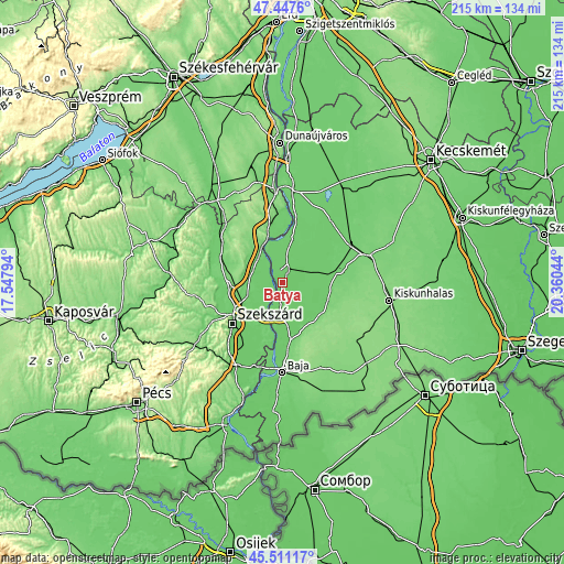 Topographic map of Bátya
