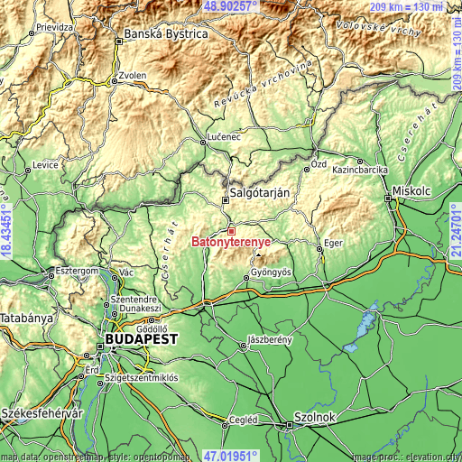 Topographic map of Bátonyterenye