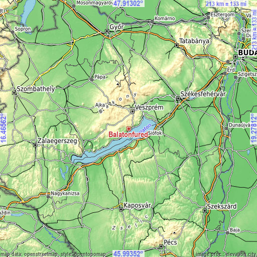 Topographic map of Balatonfüred