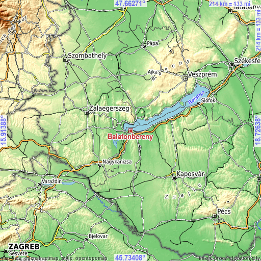 Topographic map of Balatonberény