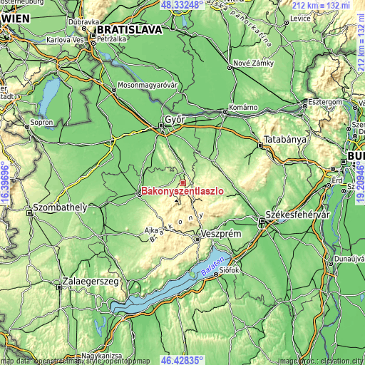 Topographic map of Bakonyszentlászló
