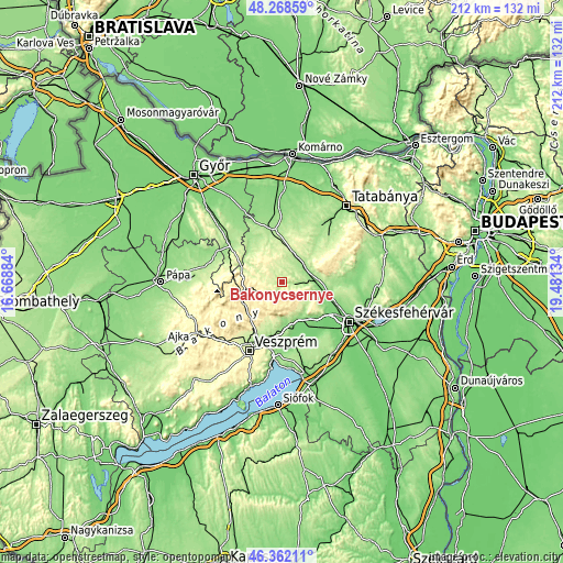 Topographic map of Bakonycsernye