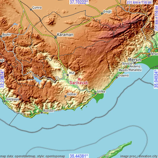 Topographic map of Sarıkavak
