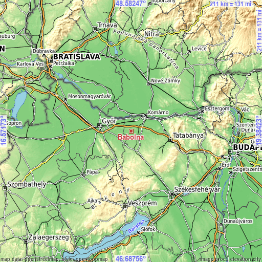 Topographic map of Bábolna