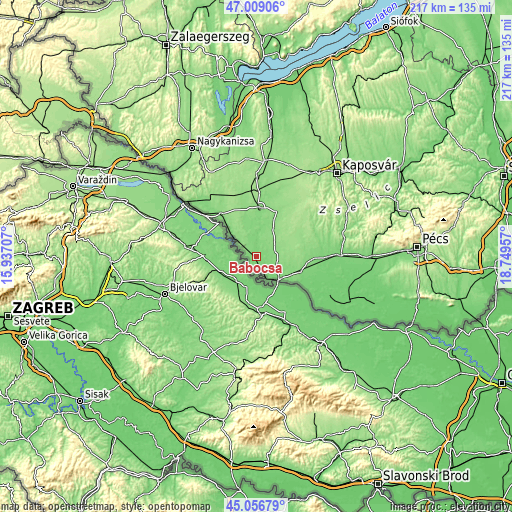Topographic map of Babócsa