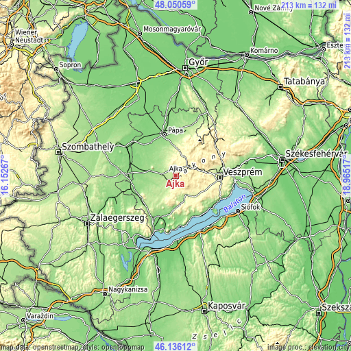 Topographic map of Ajka