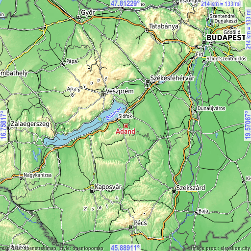 Topographic map of Ádánd
