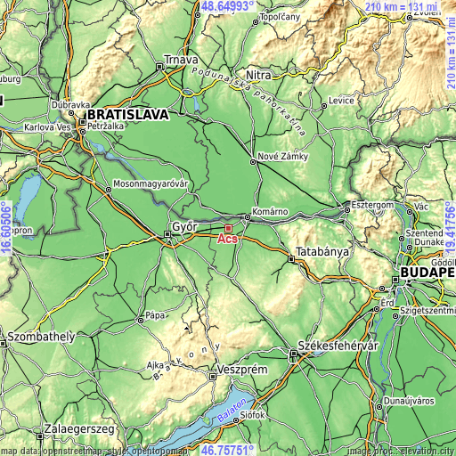 Topographic map of Ács