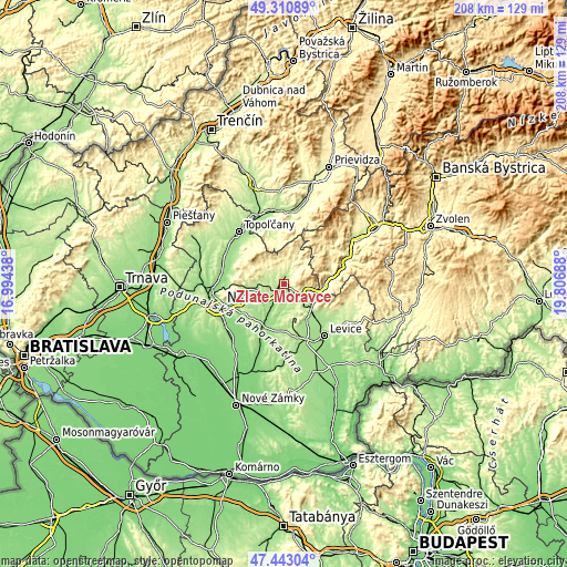 Topographic map of Zlaté Moravce