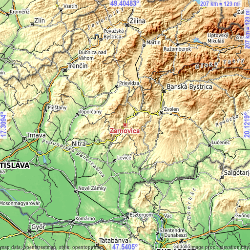 Topographic map of Žarnovica