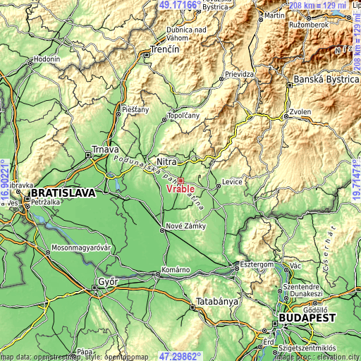 Topographic map of Vráble