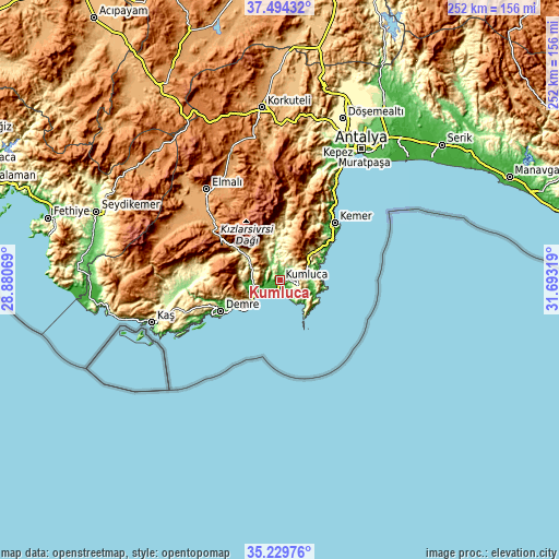 Topographic map of Kumluca