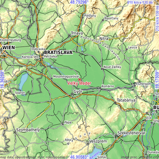 Topographic map of Veľký Meder