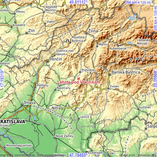 Topographic map of Lehota pod Vtáčnikom