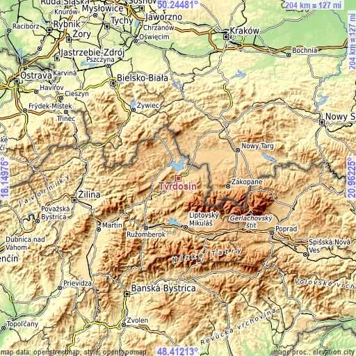 Topographic map of Tvrdošín