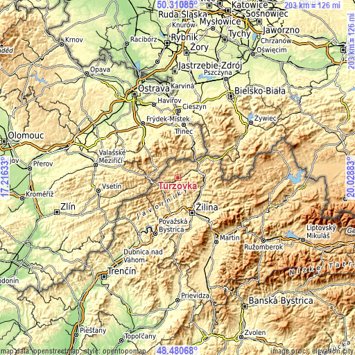Topographic map of Turzovka