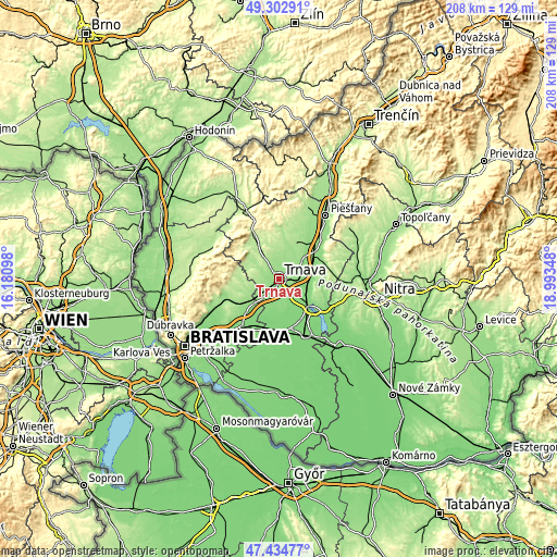 Topographic map of Trnava