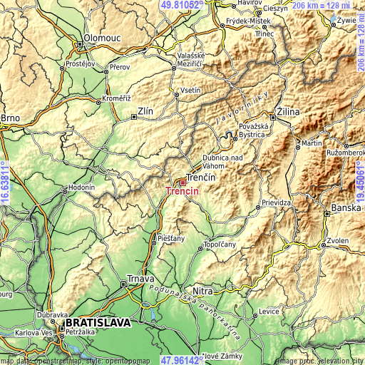 Topographic map of Trenčín