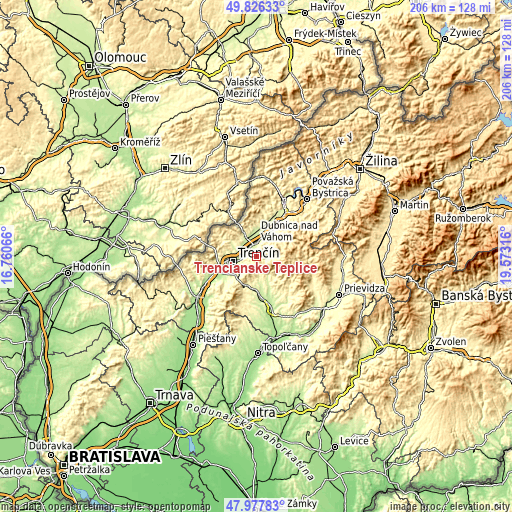 Topographic map of Trenčianske Teplice