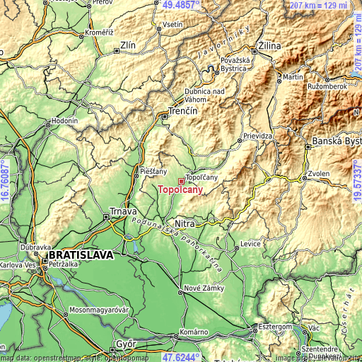 Topographic map of Topoľčany