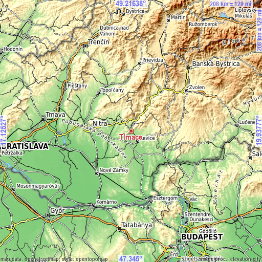 Topographic map of Tlmače