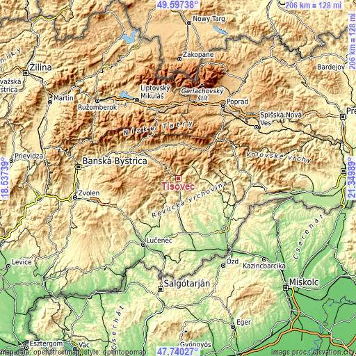 Topographic map of Tisovec