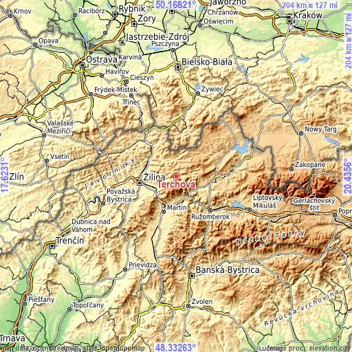 Topographic map of Terchová