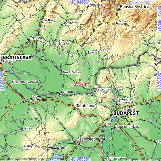 Topographic map of Svodín