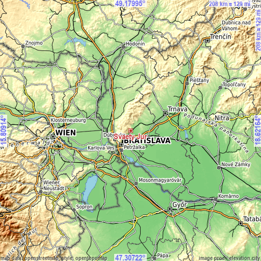 Topographic map of Svätý Jur