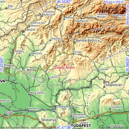 Topographic map of Svätý Anton