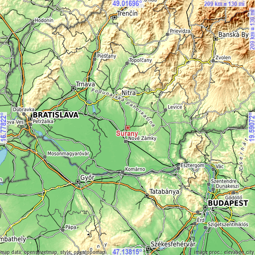 Topographic map of Šurany