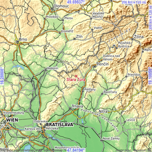 Topographic map of Stará Turá
