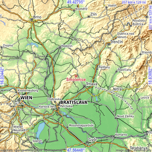 Topographic map of Smolenice