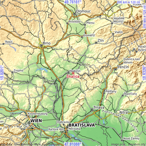 Topographic map of Skalica