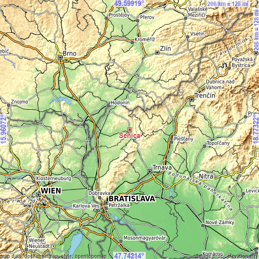 Topographic map of Senica