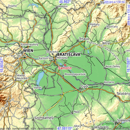 Topographic map of Šamorín