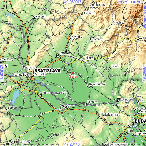 Topographic map of Šaľa
