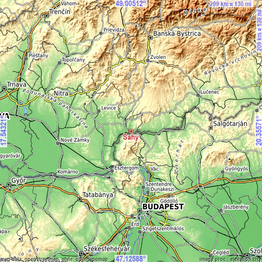 Topographic map of Šahy